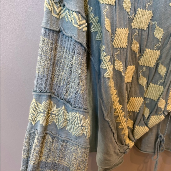 Free People Boho Blue Shirt with Matcha Green Accents - Picture 5 of 6